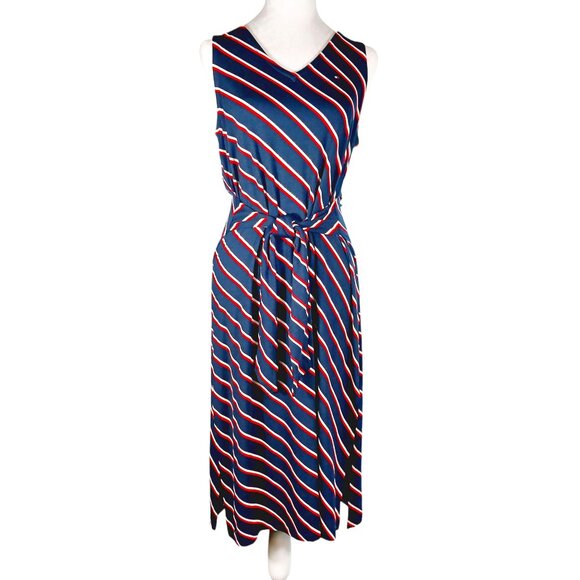 Tommy Hilfiger Dresses & Skirts - Tommy Hilfiger Sleeveless Midi Dress Size Med, Navy w/Red/White Diagonal Stripes